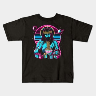 RAMEN JESUS PLANETS GIFT RETRO 80'S NEON VIBE Kids T-Shirt